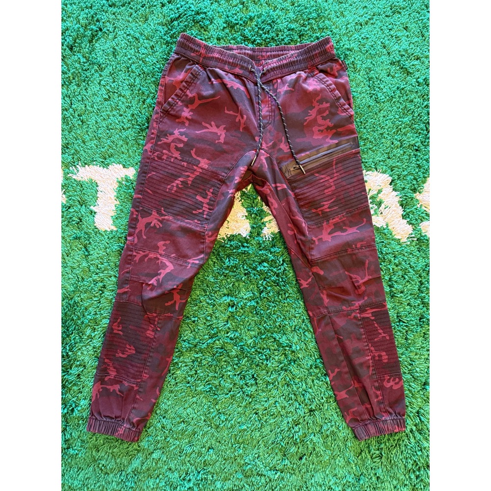 Ring of Fire Moto Joggers Mens Large Burgundy Camo Excellent Tapered Cargo Pants